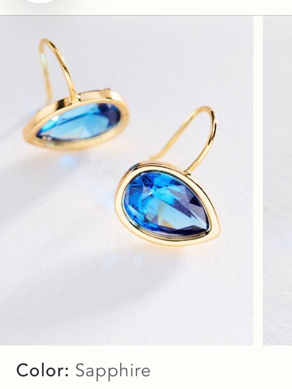 Anthropologie Pear Crystal French hook Earrings in Sapphire Blue tear drop